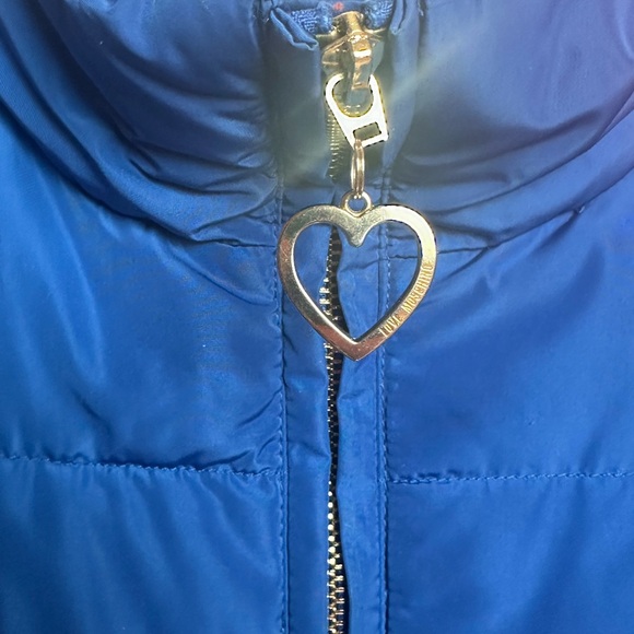 Love Moschino Blue Quilted Puffer Jacket Heart Zipper Designer - Picture 3 of 11